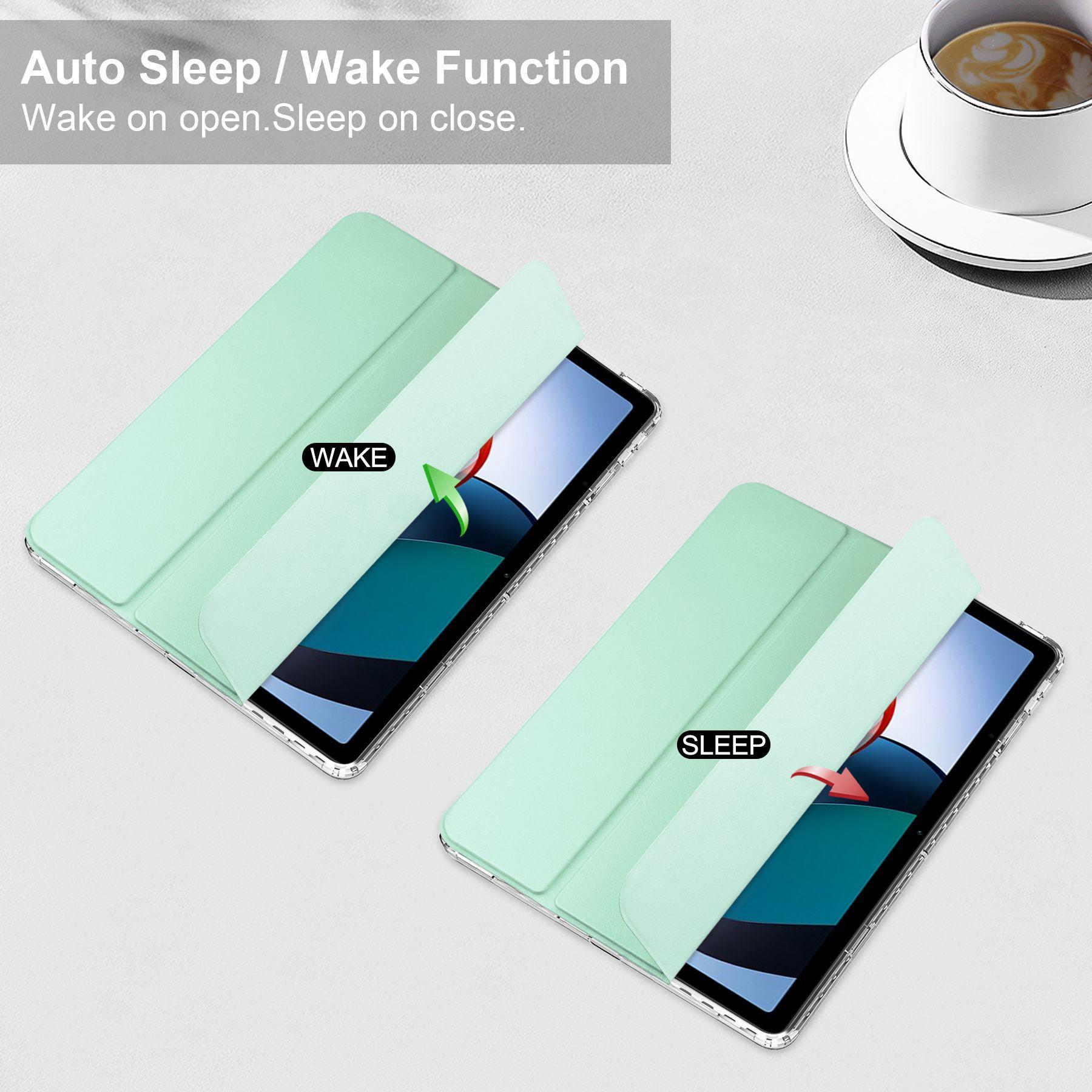 

For Xiaomi Redmi Pad Trifold Stand PU Leather Tablet Case Anti-drop Transparent TPU Back Cover Blackish Green