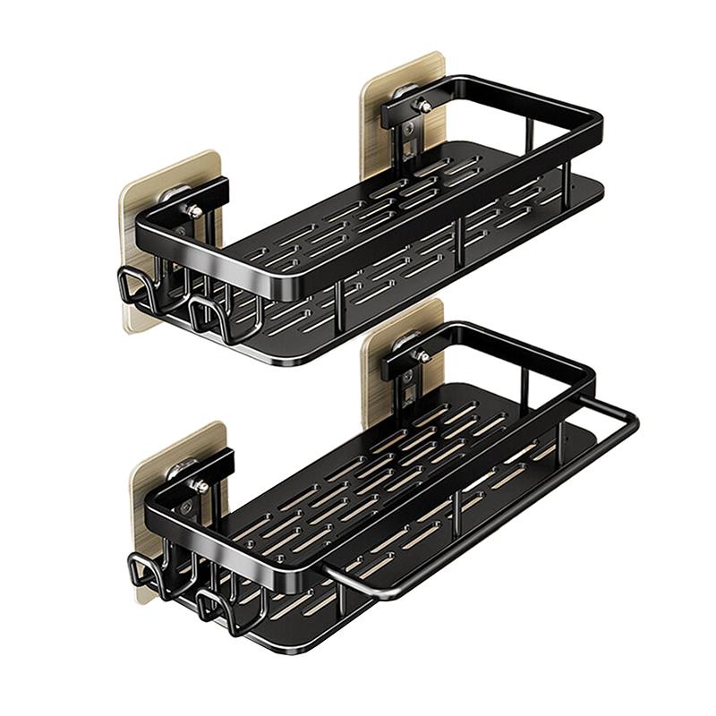 

Алюминиевая душевая полка, самоклеящиеся полки для душа, 2 шт. в упаковке с крючками и штангой для полотенец, настенный нержавеющий органайзер чёрный