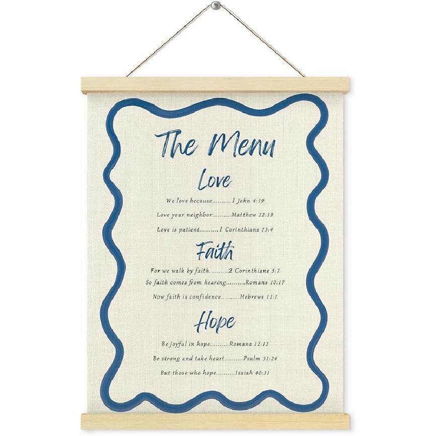 Shrago Love Faith Hope Wall Decor, Retro Christian Wall Art, 1 Corinthians 13 Bible Verses Christian Poster Hanger Frame for Home Kitchen Living Room Love Faith Hope