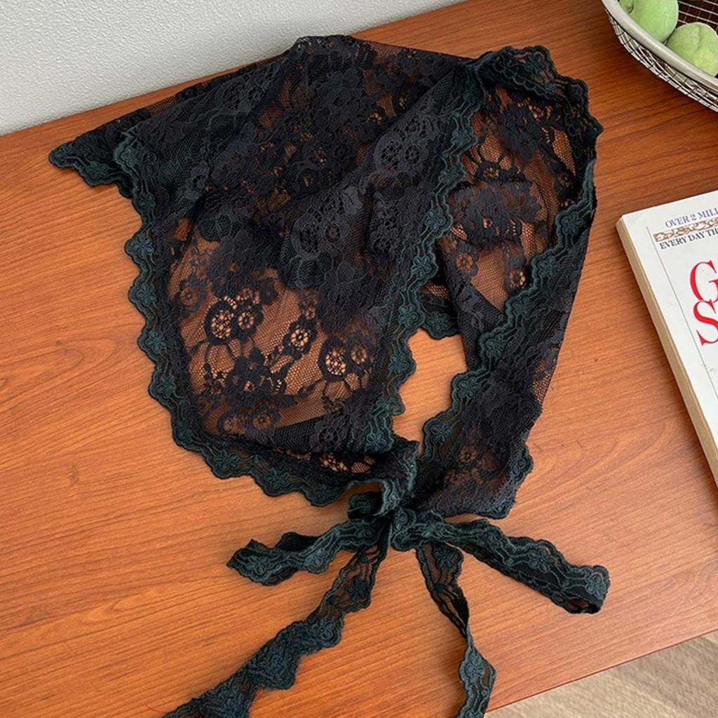 Women Elegant Lace Triangle Headscarf Lace Up Hair Accessory Summer Flower Mesh Scarf Wrap Boho Style Hair Band Soft Headband