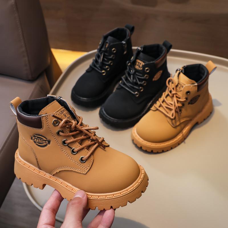 Kinder Martin Stiefel 2025 Frühling und Herbst Neue Mädchen Kurzstiefel Mittelgroße und Ältere Kinder Mode Britischer Stil Kleine Gelbe Stiefel Jungen Lea