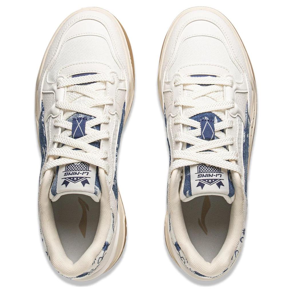 New LiNing Moon White 2.0 Slip Resistant, Abrasion Resistant, Breathable Low Top Skateboard Shoes Women's Beige Blue AGCU276-13