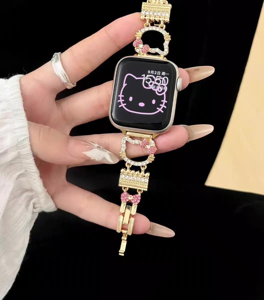 

Новый блестящий браслет-звено Кот для ремешка Apple Watch Серия S10/8/7/6/3/4/5/9 40мм 41мм 42мм 44мм 45мм 46мм 38mm40mm41mm 42mmS10 золотой