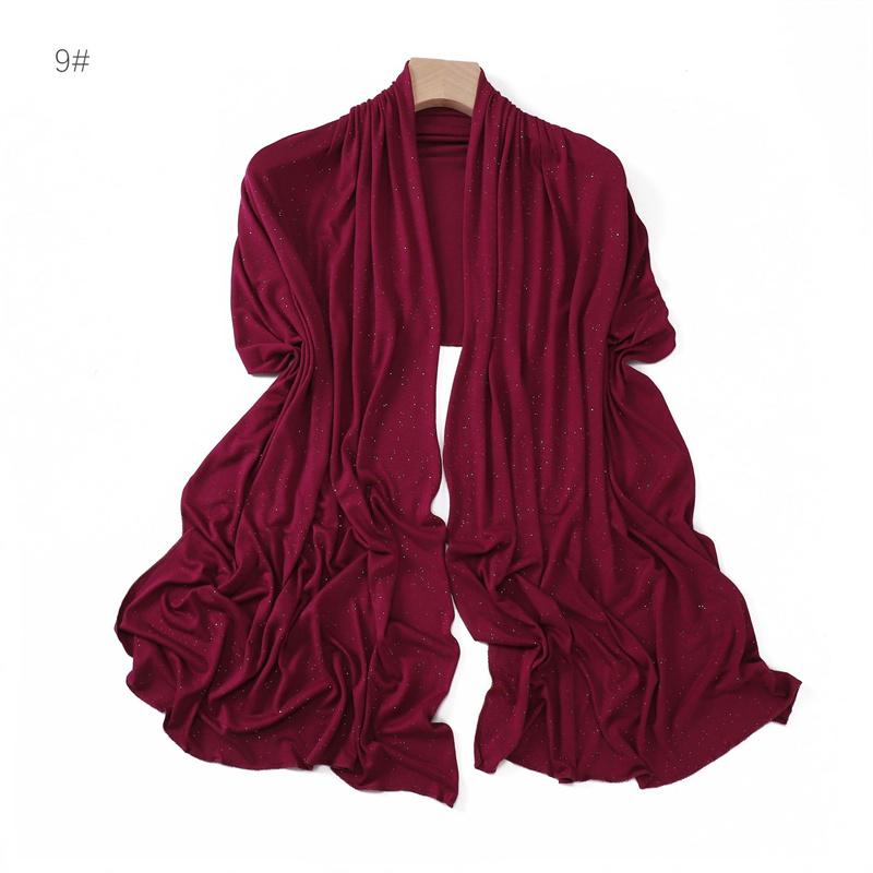 Plain Glitter Shimmer Modal Jersey Hijab Shawl Winter Elastic Muslim Ramadan Scarf Maxi Wrap Snood Stole Foulards Sjaal 175*55Cm