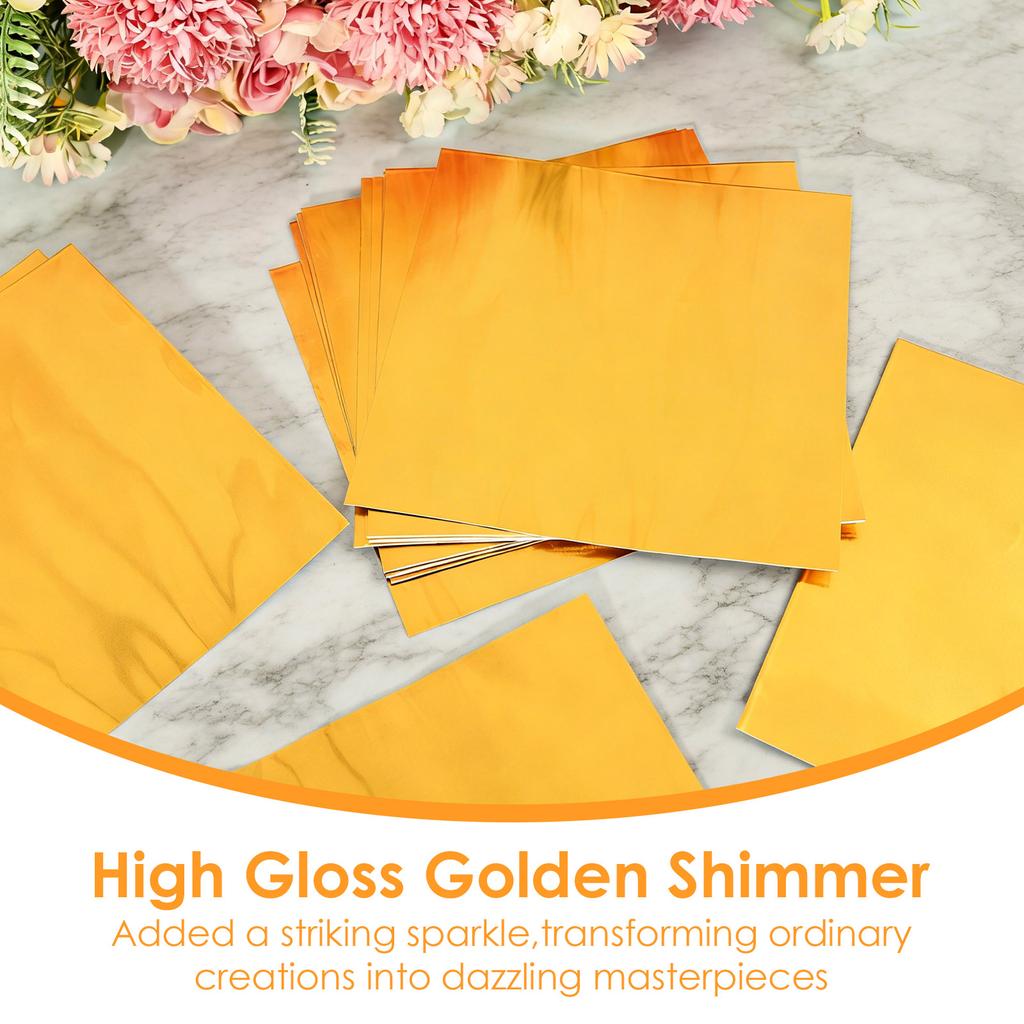100 Pcs Gold Flashing Square Tin Foil Heavy Duty Aluminum Foil Sheet DIY Engraving Tinfoil for Painting Engraving and Embossing