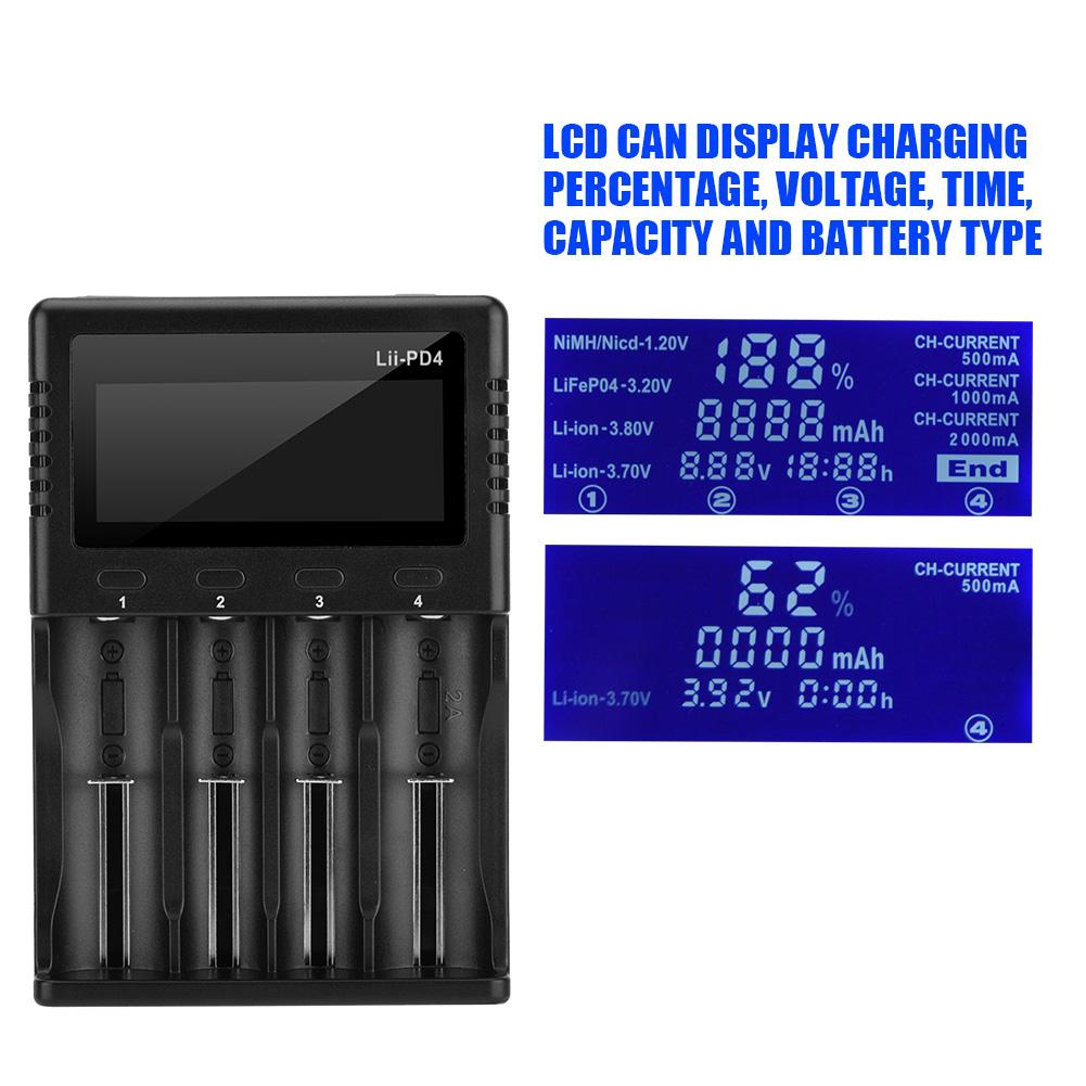 Liitokala Lii pD4 LCD Battery Charger 4 Slot Smart Battery Back