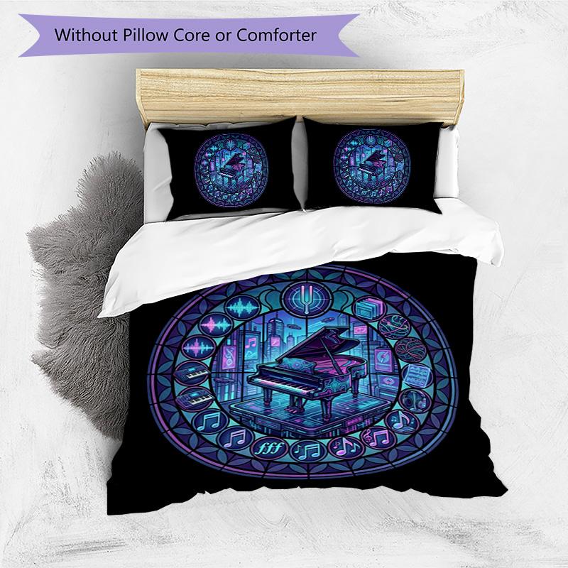 Cyberpunk Piano Symphony Pattern Bedding,Quilt Set Quilt Cover Pillowcase Home Birthday Gift (1 * Duvet Cover + 2 * Pillowcase, Without Core)