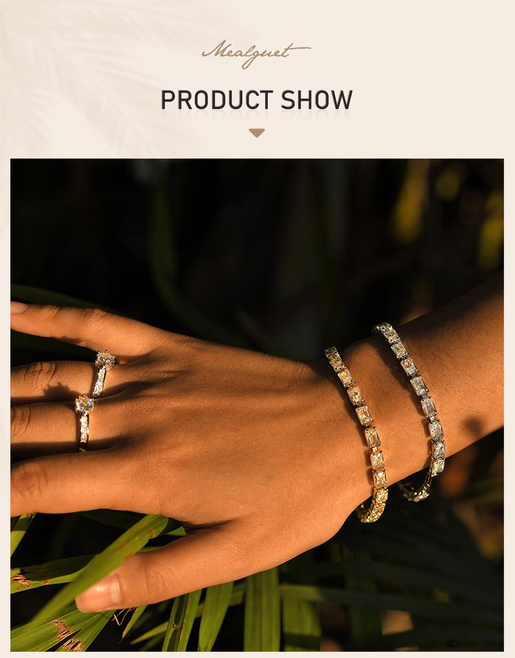 Square Tennis Bracelet, Princess Cut Cubic Zirconia Bracelet for Women Bangle 4mm