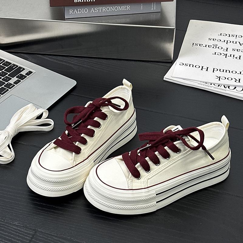 6 Blue and White Porcelain Summer Breathable Low-top Canvas Shoes, New Female Students Thick-soled Breathable Casual Board Shoes