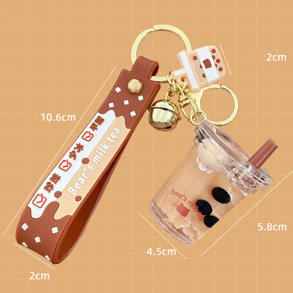 Cartoon oil floating liquid quicksand bottle pearl milk tea bear key chain cute trendy car key chain pendant Key Ring