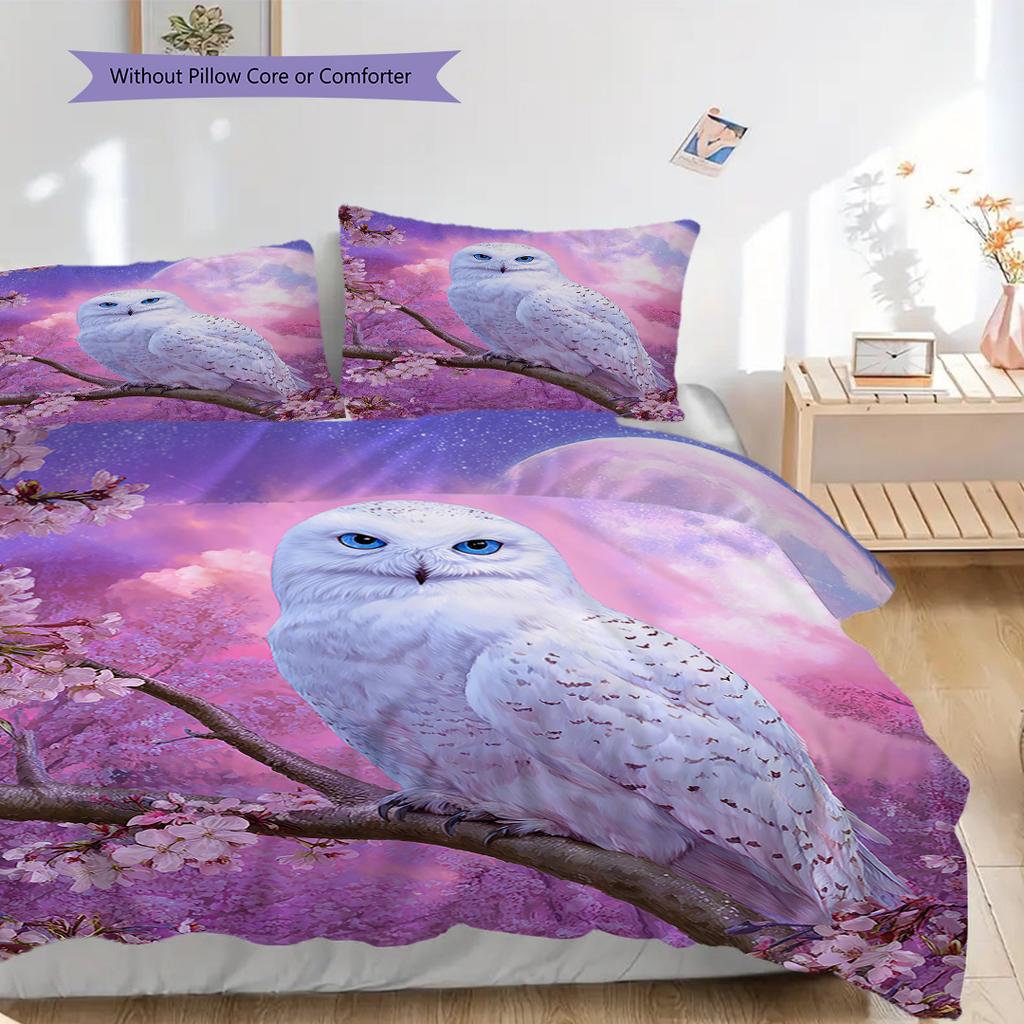 Owl Pattern Bedding Quilt Set Quilt Cover Pillowcase Home Decoration Birthday Gift (1 * duvet cover + 2 * pillowcase, without core)