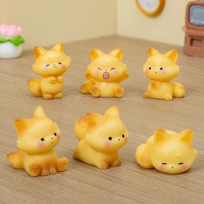 6Pcs Micro Landscape Cute Little Fox Home Diy Decoration Doll House Office Car Mounted Resin Small Ornament Accessories