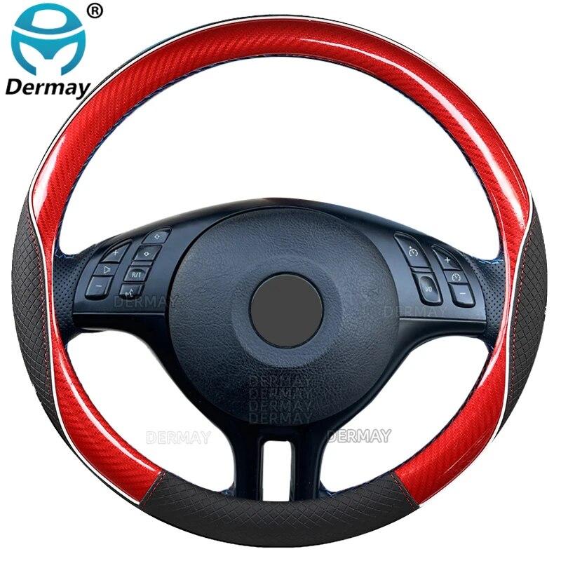 For BMW E46 3 Series M3 DERMAY Car Steering Wheel Cover Microfiber Leather+Carbon Fiber 16 Colors High Quality Auto Accessories