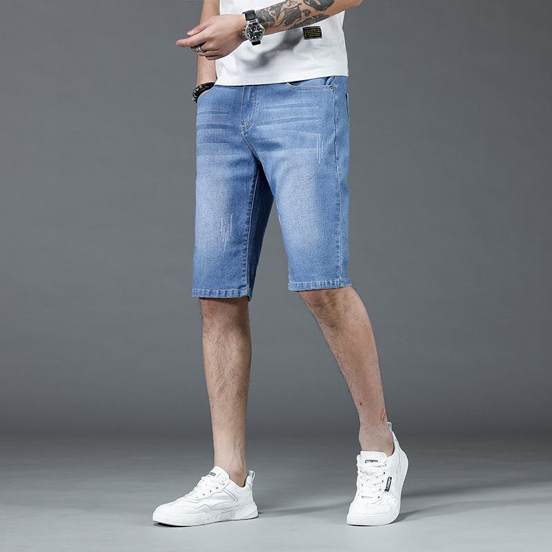2022 summer new denim mid-shorts men's quarter pants summer thin loose stretch mid-pants men's Korean style trend