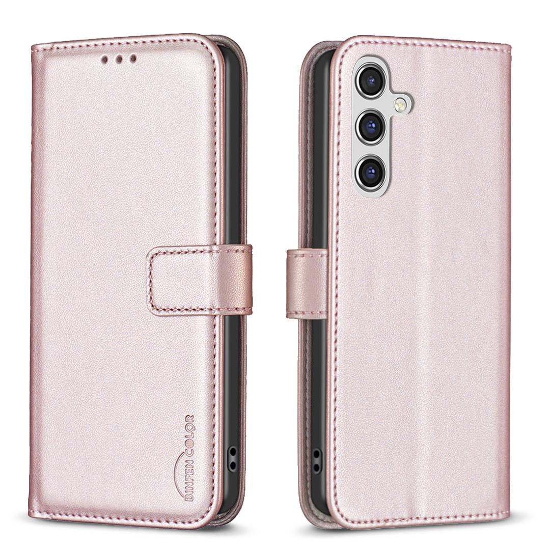 

For Samsung Galaxy S25 FE Phone Case BINFEN COLOR BF17 Wallet Folio Flip Leather Cover Rose Gold