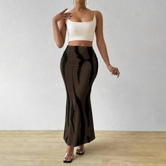 Women Fishtail Skirt Zebra Pattern Hip-Covering Maxi Skirt High Waist Office Lady Long Skirt