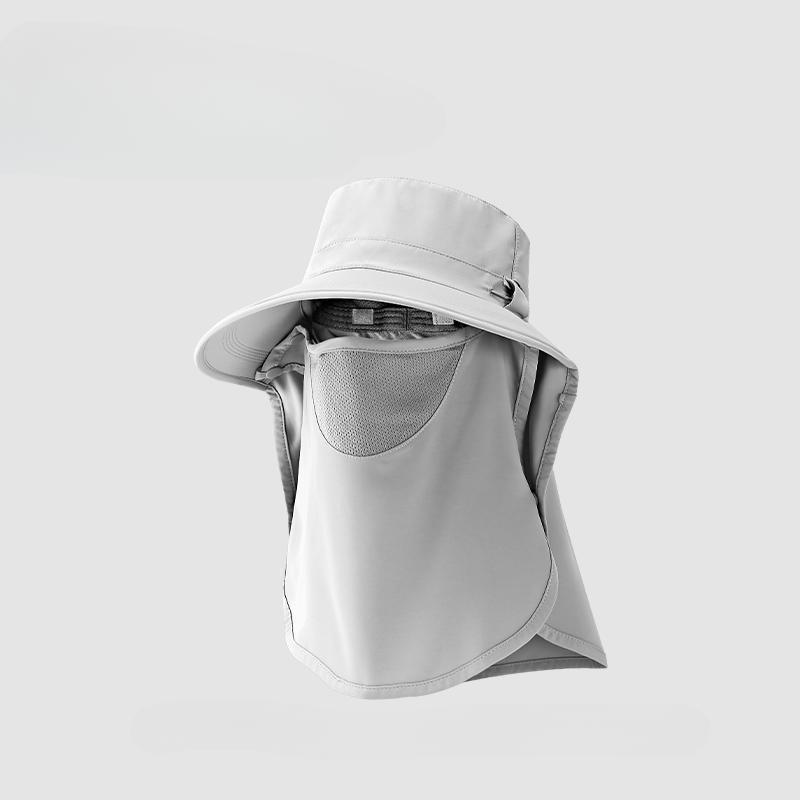 Korean Women Summer Sun Hat Large Brim Neck Protection Sunshade Hats Solid Color Fisherman Cap