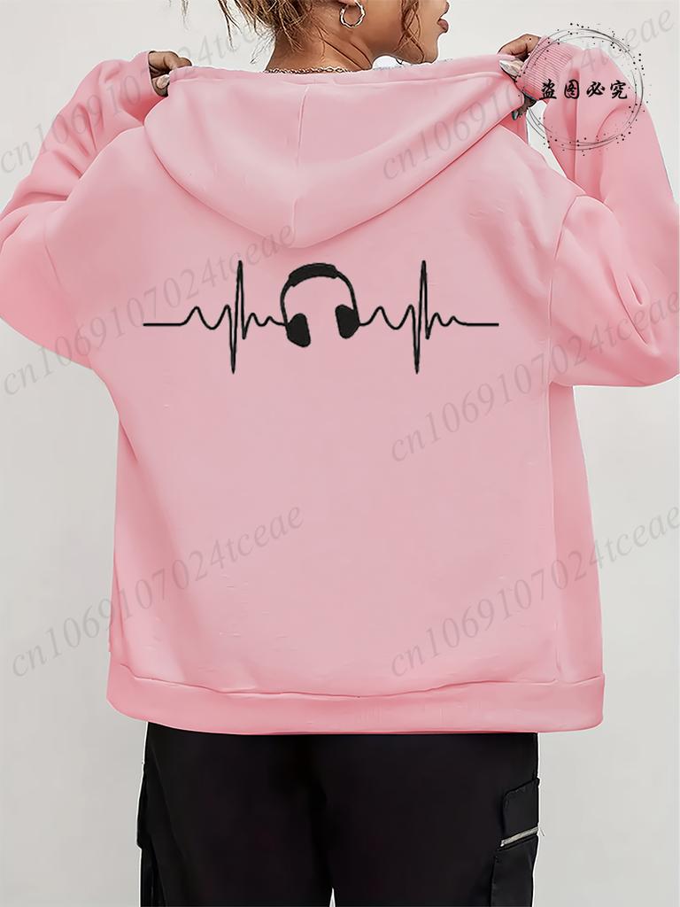 Men Women Fleece Hoodies Jackes Music Note Heartbeat Print Hoodie Zipper Jacket Male Hoodies Sweatshirt Music Zip Coats Clothes