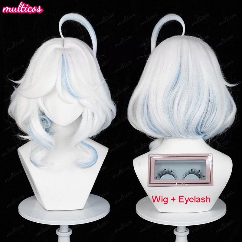 High Quality Focalors Wig Fontaine Furina Cosplay Wig Game Genshin Blue White Heat Resistant Synthetic Hair Anime Wigs + Wig Cap