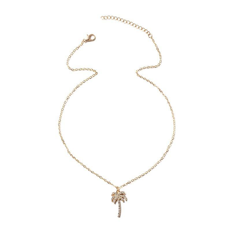 Rhinestone Necklace Fashion Jewelry Luxury Inlaid Gemstone Coconut Tree Pendant Women's Versatile Alloy Necklace