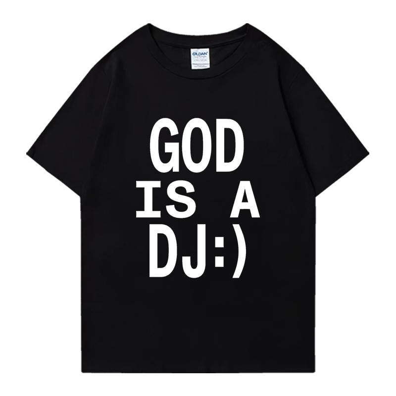 God Is A DJ Print Sommer Oversized T-Shirt Rundhals Herren Damen Kurzarm 100% Baumwolle T-Shirts Rundhals Oversized Unisex Oberteile