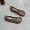 Spring new literary and handmade leather single shoes women's retro cotton and linen square head flat bottom casual one-pedal women's shoes