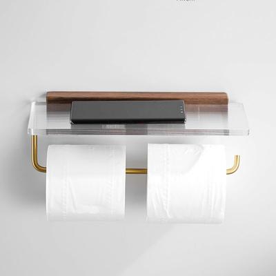 Acrylic Bathroom Paper Towel Holder Wood Multi-Functional Phone Rack Wall-mounted Toilet Roll Towel Rack Bathroom Hardware
