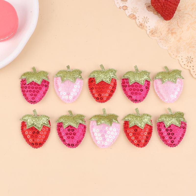 20Pcs Sequined Strawberry Patch Sewing Appliqued Sew On Clothes Decoration For DIY Hiarpin Accessories
