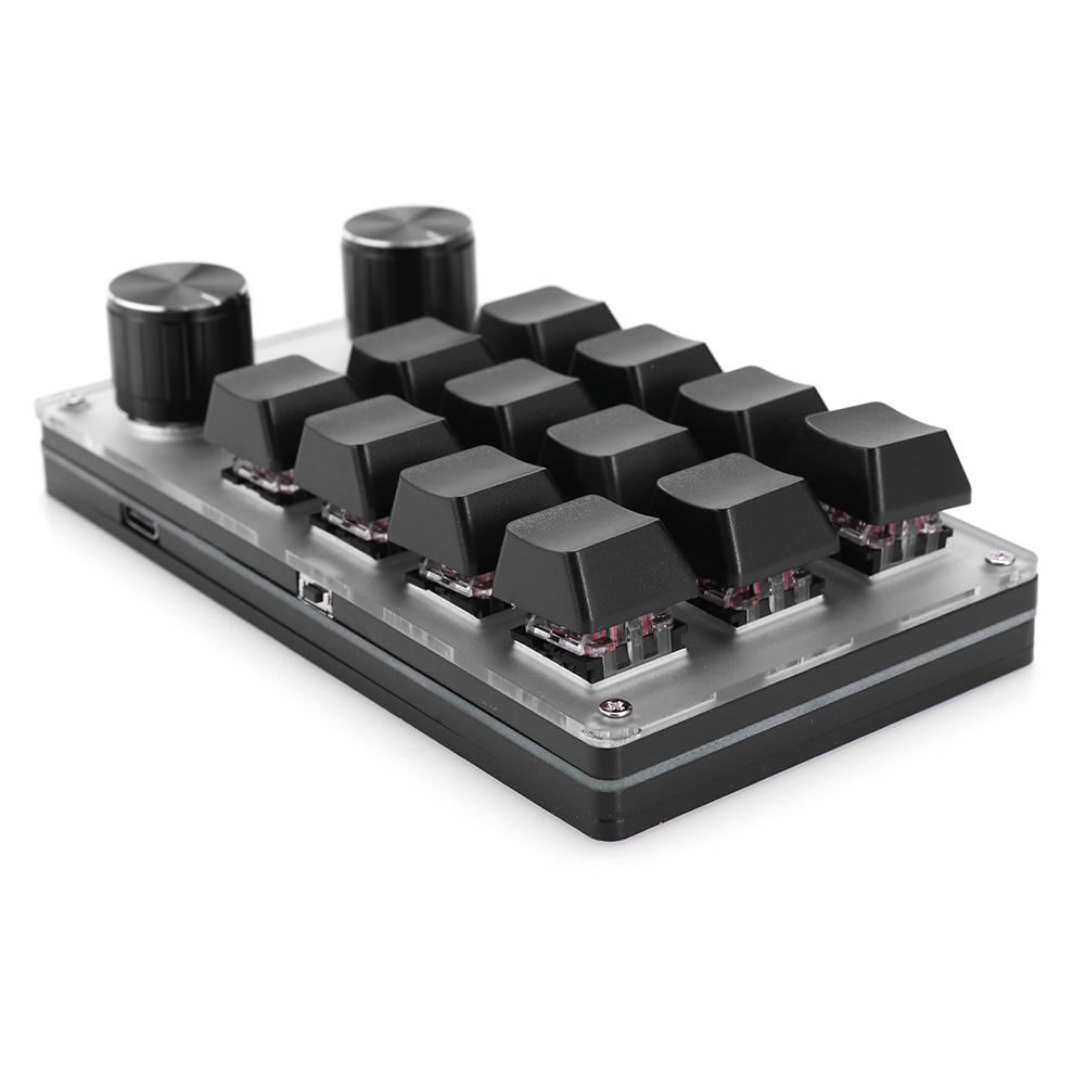 12 Key 2 Knob Programming Macro Knob Keyboard Bluetooth-Compatible/Wired Red Switches for Gamers/Designers/Video Editor
