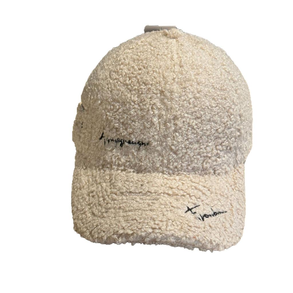 New Wide Brimmed Lambswool Baseball Hat for Women Korean Version Autumn and Winter Warm Face Showing Small Plush Fashionable Versatile Peaked Cap
