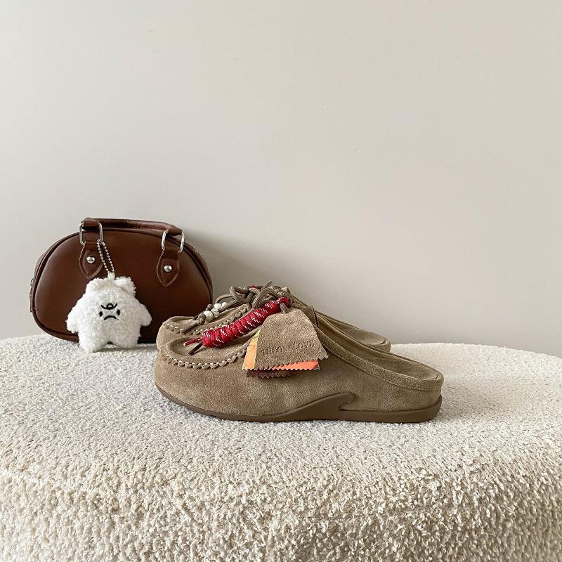 Cowhide version~ genuine leather bag head half slippers new retro inner heightening platform casual slippers women's kangaroo shoes