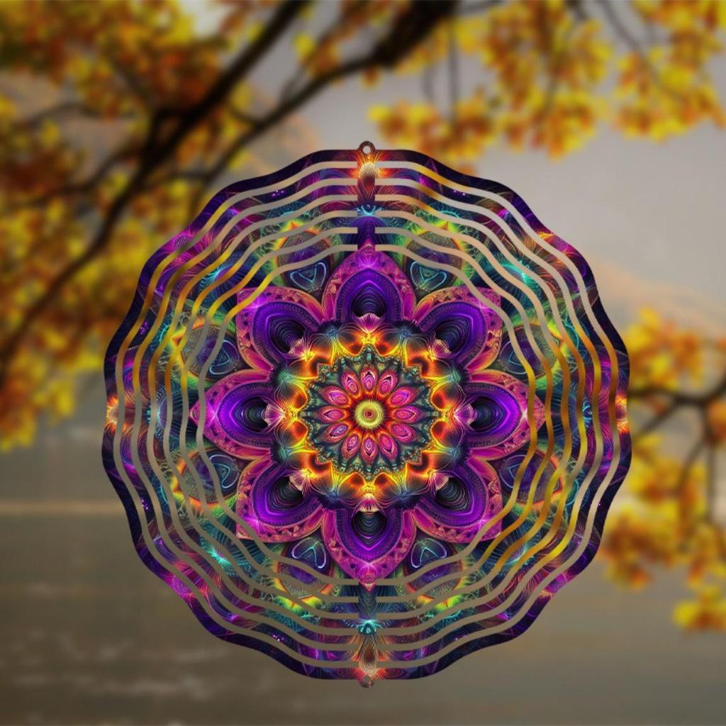 10 Inch Hanging Wind Chime with Mandala Flower Design Rotating Art Perfect for Balcony Garden Decoration Gift for Relatives Friends