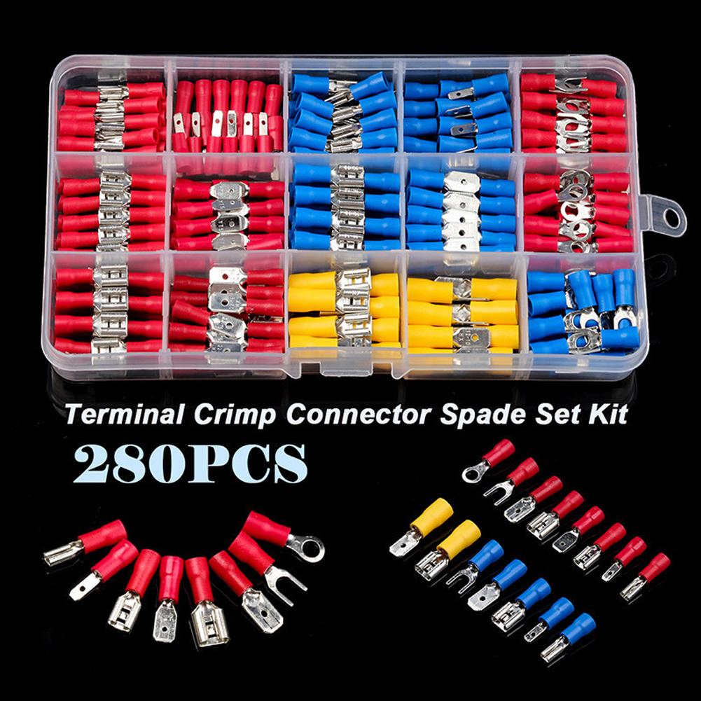 280Pcs Electrical Wire Crimp Spade Butt Ring Fork Set Assorted Female Male Crimp Spade Terminals Cold Crimp Terminals