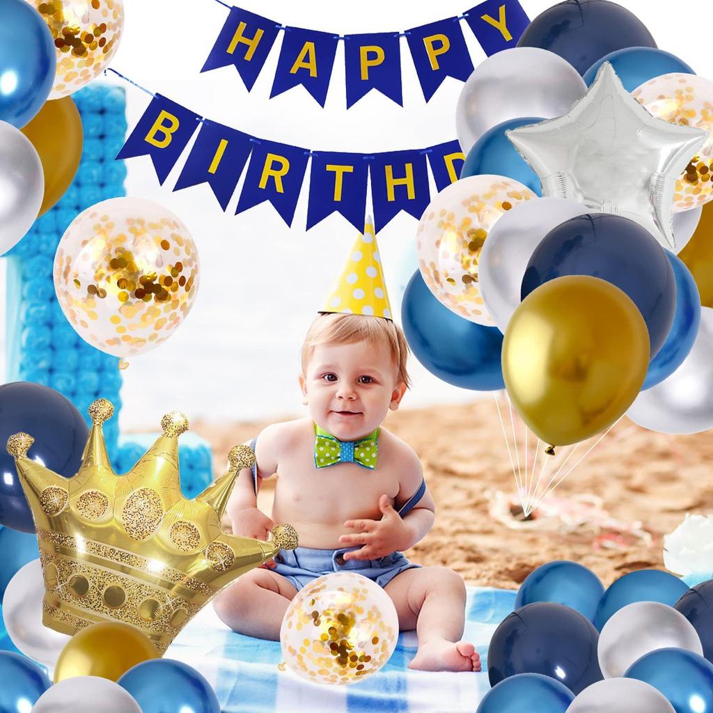 Deep Blue Golden Pentagram Series Balloon Set - Birthday Party Gathering Balloon Flag Set Combination