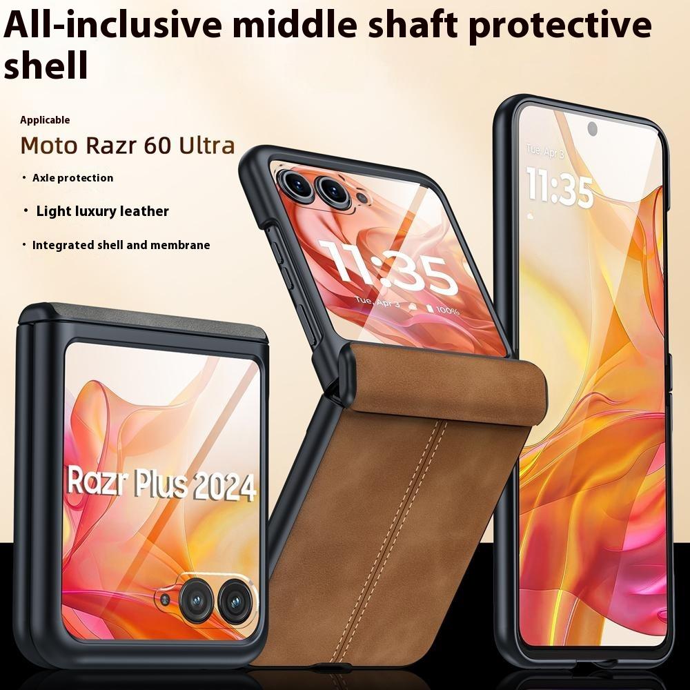 For Motorola Razr 60 Ultra 5G Case Leather Hard PC Phone Cover with Rear Screen Film/Hinge