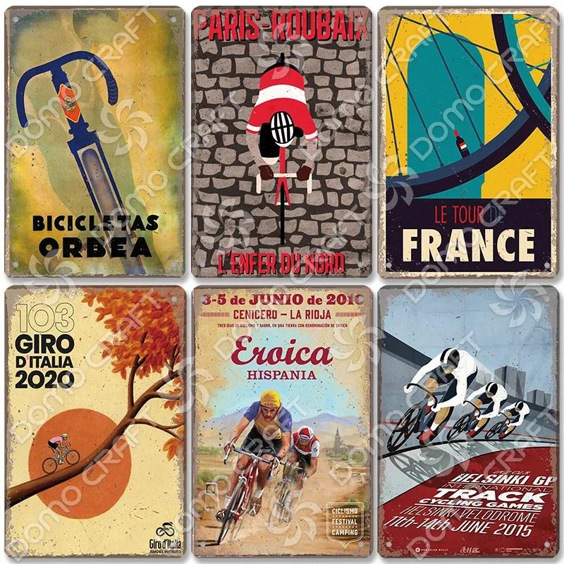 Placa de bicicleta Placa de lata de metal Ciclismo Corrida Vintage Metal Poster Wall Art Decor para Bike Club Garage Man Cave