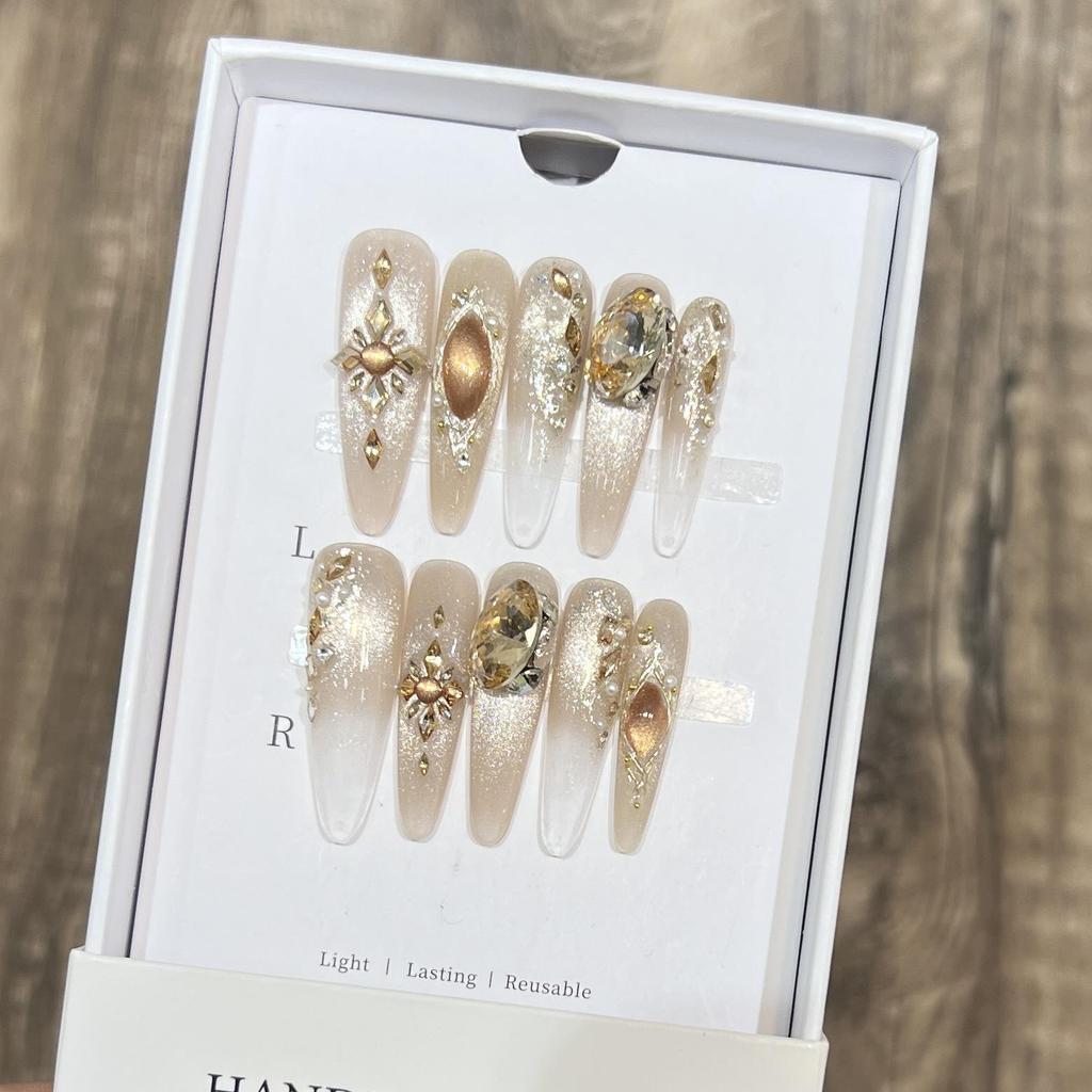 Dorisun Dieu Soleil Œil de Chat Champagne Perle en Verre Diamant K9 Fait Main Ongles Portables