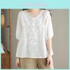 Cotton Embroidered Womens Short Sleeve Blouse For Summer Casual Wear