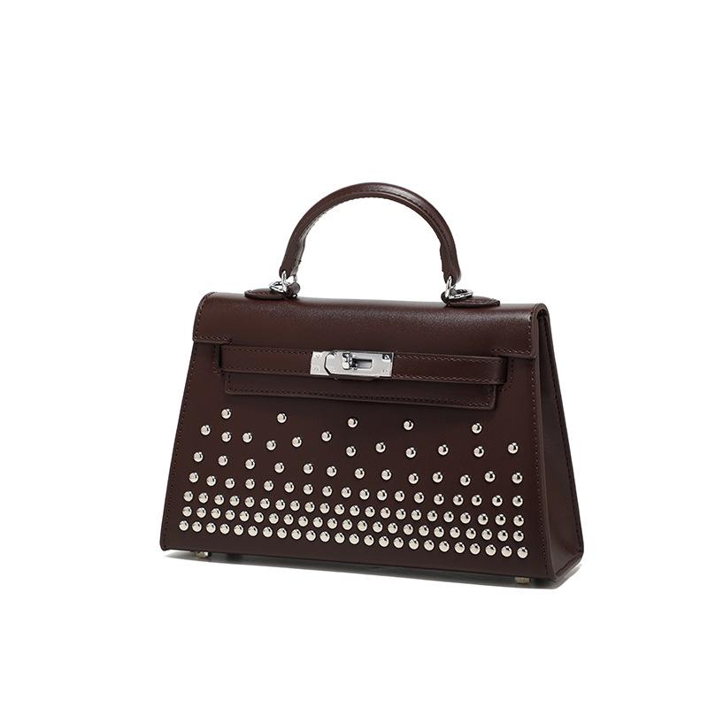 H Rivet Silver Buckle Kelly Bag 2025: Classic European and American Small Square Crossbody Bag for Women