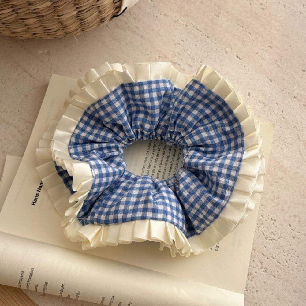 

Милая резинка для волос с оборками, бант, большая резинка для волос, эластичная, в клетку, резинки для волос, женская Style2