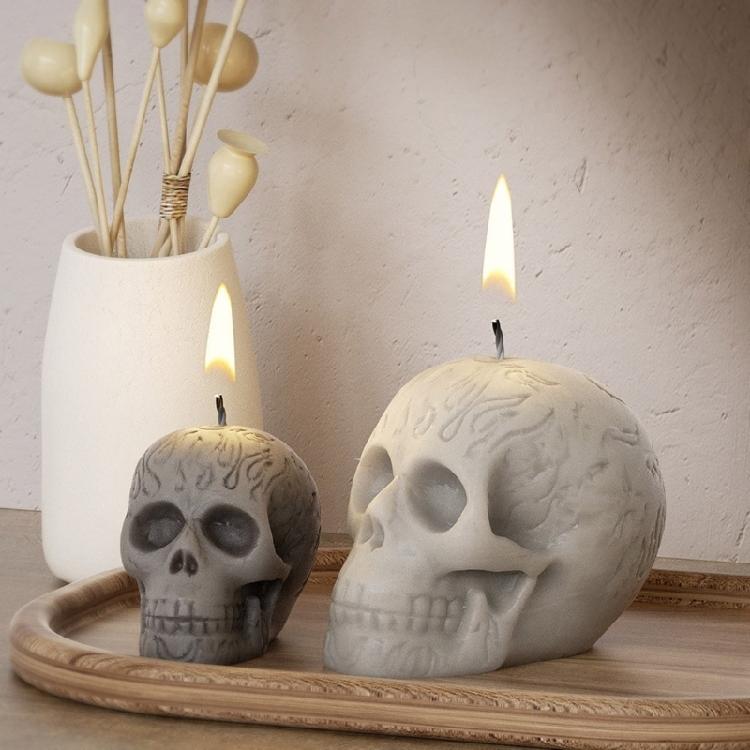 Skull Shape Gypsum Molds Scented Candle Silicone Mold Concrete Cement Crafting Mold Table Ornament Halloween Decorations