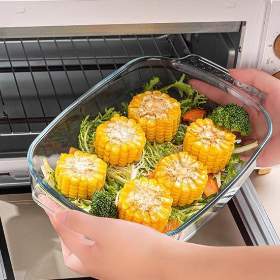 Žáruvzdorná skleněná zapékací mísa s uchy Průhledná obdélníková forma na dort do trouby, mikrovlnky, lednice Víceúčelová zapékací mísa na lasagne, ryby