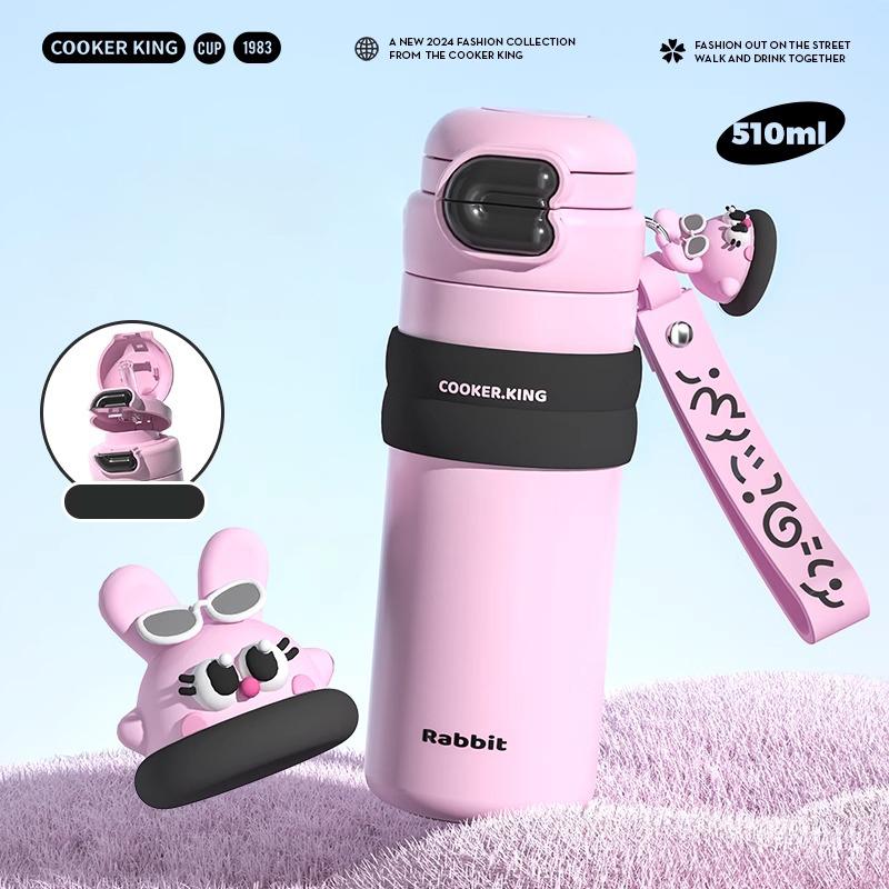 COOKER KinG 500ML Insulated Vacuum Flasks Stainless Steel Straw Cup for Children Leak-Proof Thermal Flask Travel Water Bottle