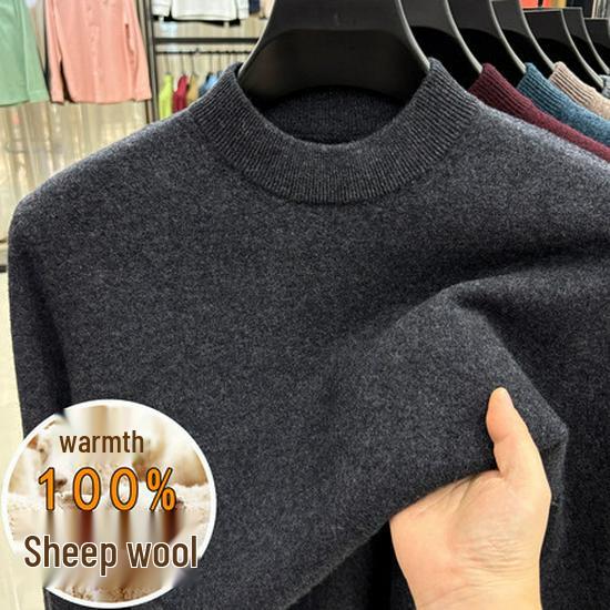 Men's 100% Wool High-Collar Knit Sweater – Thick, Warm, Solid Color, Perfect for Autumn and Winter