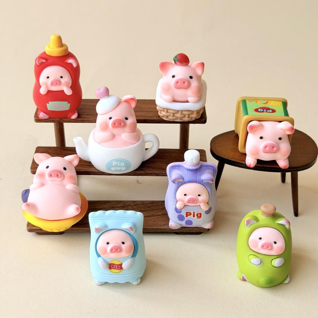 8pcs/Set Cute Pig Figure Toy Picnic Party Mini Figurine Desktop Decoration Model Ornaments Toys Garden Home Desk Decor