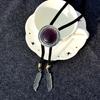 Round Bolo Tie Western Cowboy Shirt Imitation Gem Pendant Vintage Star Necklaces  For Men Women
