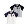 Boys' Polo Shirt Summer Children's Clothing Short-Sleeved T-Shirt for Boys Half-Sleeve Bear Color-Blocked Raglan Sleeve Turn-Down Collar Top
