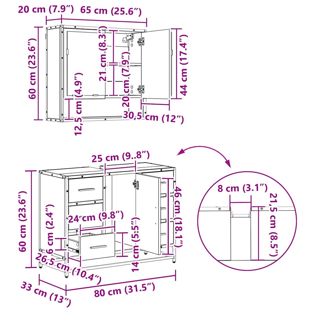 Bathroom Furniture Set with Drawers 4 pcs Reclaimed Wood Effect Particleboard