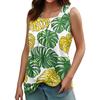 Women's Summer Casual Pleated Square Neck Sleeveless Tank Top Printed T-Shirt