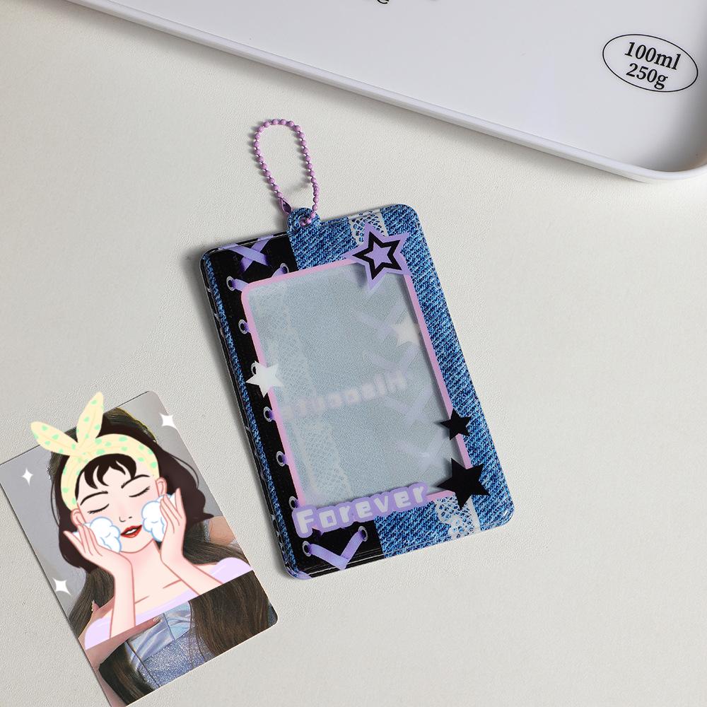 Vintage Card Holder Denim Style PVC Transparent 3 Inch Card Case for Girls Chasing Stars for Students Meal Card Case